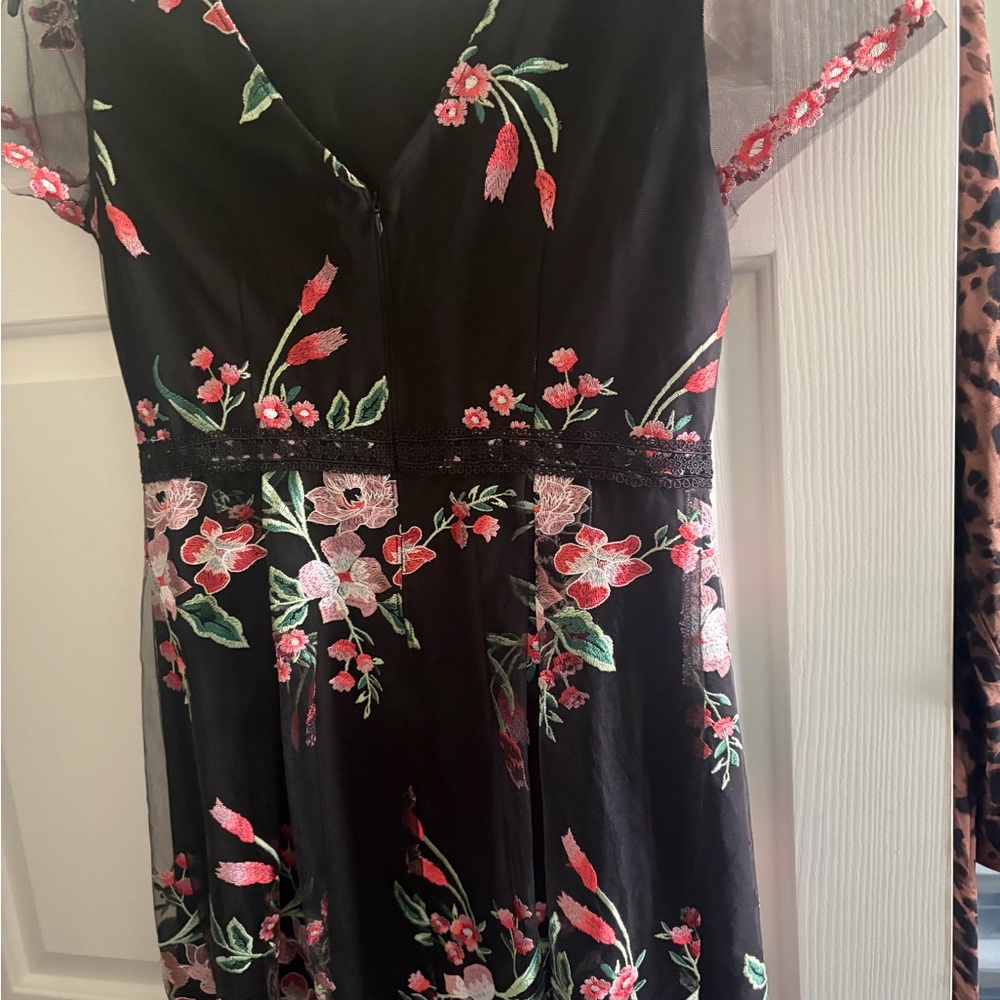 Adrianna Papell Black Dress with Floral Embroidery